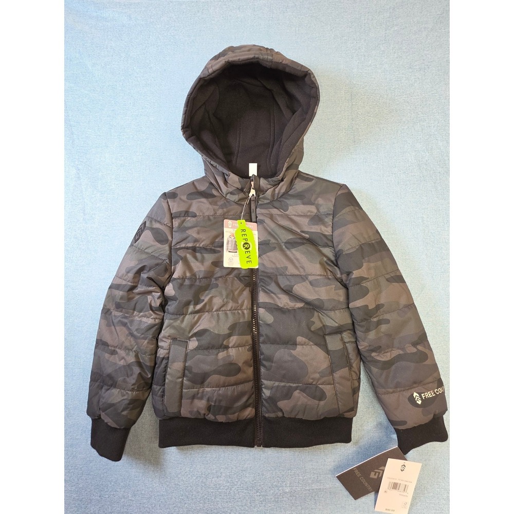 Free Country The Poofie Reversible Puffer Fleece Jacket Camo Black Boys XXS 4/5
